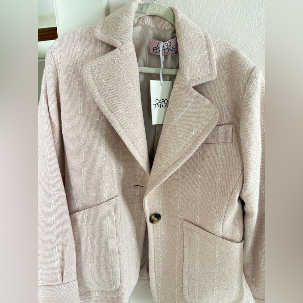 Caro Editions Annika Jacket Tweed Suiting in Pale Pink Check NWT